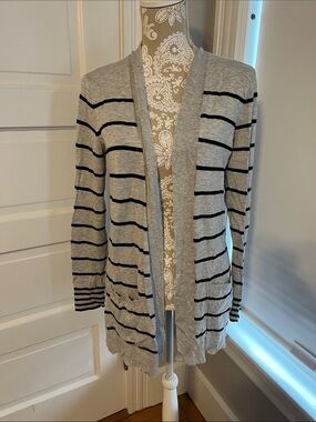 Express Gray and Black Striped Open-Front Cardigan